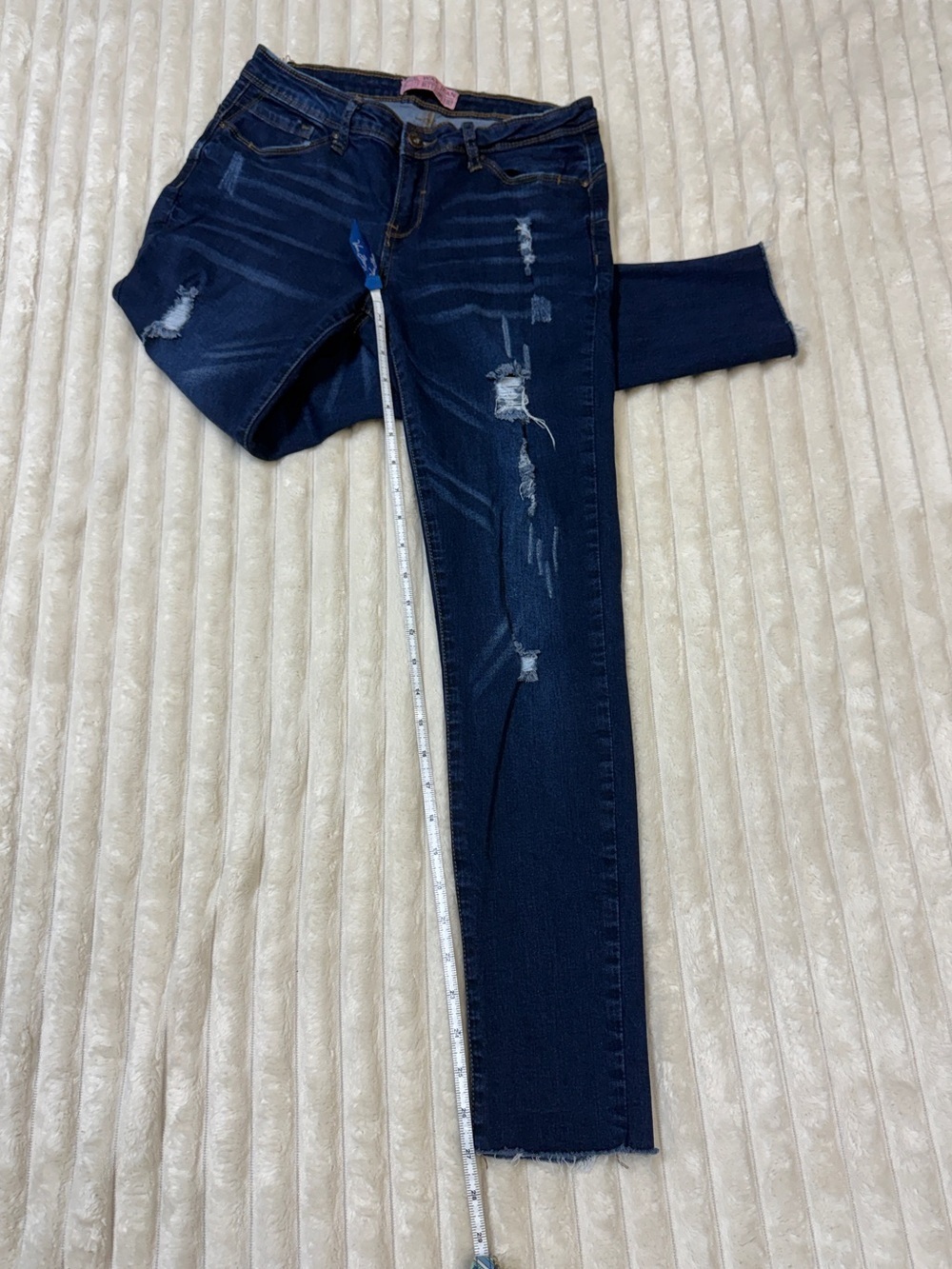 Wax Jean: Women’s / Junior Distressed Skinny Jean, Dark Blue, Size 7 - Picture 7 of 10